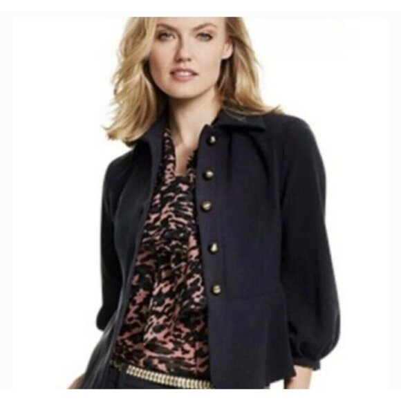 Cabi Abbott Blazer Womens Size 8 Black Button-Up jacket 3/4 Balloon Sleeve - Picture 2 of 11